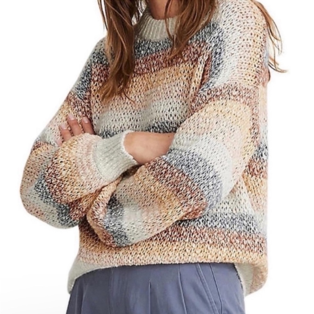 Madewell Baez Pullover Sweater in Stripe Marled Fog Size S